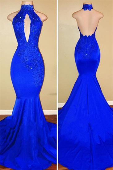 Halter Backless Sexy Prom Dresses with Lace Appliques Mermaid Sleeveless 2022 Evening Gown_4
