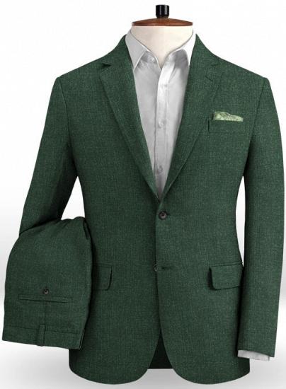 Classic solemn dark green two-piece linen suit_1