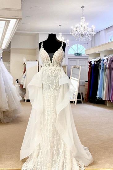 V-Neck Strap Slim Floral Tulle Floor Length Wedding Bridal Dress_2