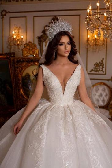Designer Wedding Dress V Neckline | Wedding dresses A line lace_3