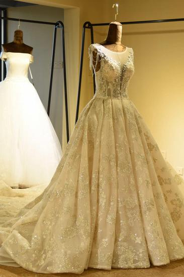 Erstaunliches Prinzessinnen-Hochzeitskleid mit glitzernder Perlenstickerei aus Tüll in Elfenbein_4
