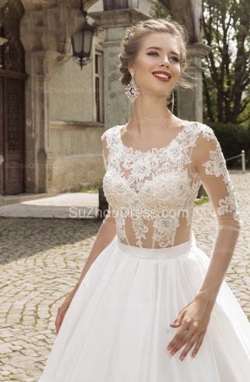 Vintage Long Sleeves Bridal Dress Appliques Court Train Sheer Wedding Ball Gowns_2