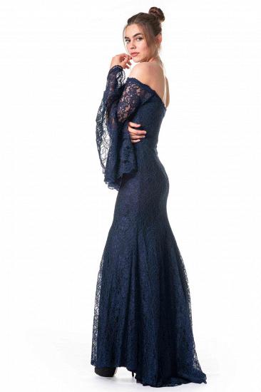 Royal Blue Floral Lace Floor Length Mermaid Evening Dress with Floaty Sleeves_3