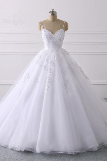 TsClothzone Glamorous Spaghetti Straps V-Neck Tulle Wedding Dress Ball Gown Ruffles Appliques Bridal Gowns Online_2