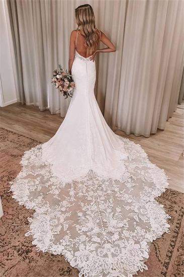 Spaghetti Straps Mermaid Appliques Wedding Dresses | Sexy Backless Bridal Gowns Online