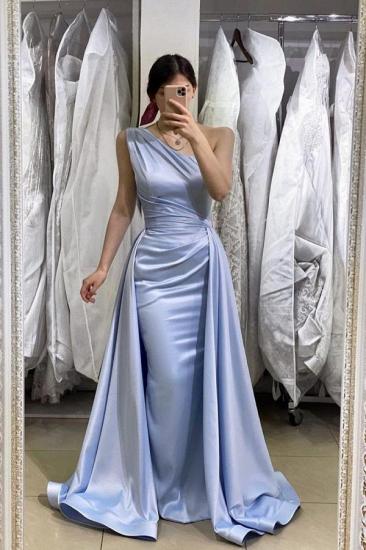 One-Shoulder Satin Mermaid Ball Gown w/ Detachable Train