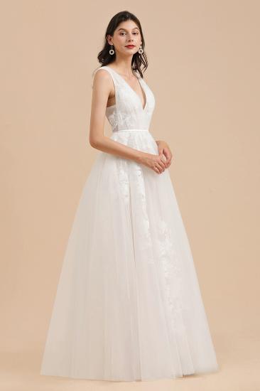 Ivory V-Neck Tulle Lace Appliques Simple Wedding Dress Garden Wedding Gowns Floor Length_4