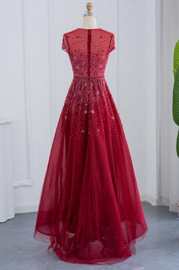 Elegant Jewel Cap Sleeves Formal Dress Shiny Beading Eveing Dress with Zipper_2