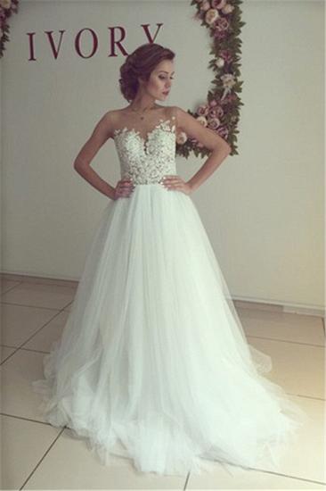 Sleeveless Lace Applique 2022 A-Line Bridal Gowns Button Tulle Long Wedding Dress