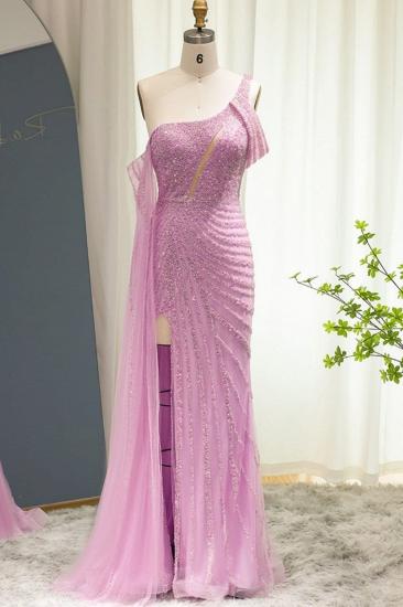 One Shoulder Mermaid Evening Dresses Cape Sleeve Luxury Dubai Formal Dress_2