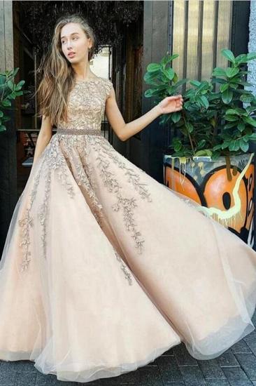 Sleeveless Tullle Aline Evening Formal Dress with Floral Appliques