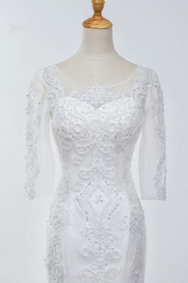 TsClothzone Elegant Jewel 3/4 Sleeves Mermaid White Wedding Dress Tulle Lace Appliques Beadings Bridal Gowns On Sale_6