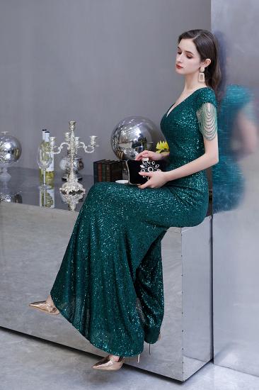 Shining Sequined Emerald Green Mermaid Cap sleeve Long Prom Dress_12