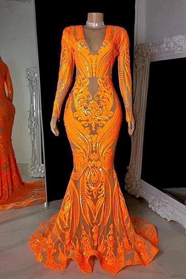 Orange v-neck sequin mermaid prom ress