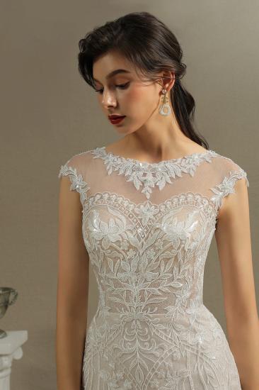 Charming Mermaid Wedding Gown Lace Appliques Cap Sleeve Garden Wedding Dress_4