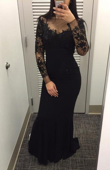 Mermaid Black Long Sleeve Party Gowns Sexy Lace Applique Long Wvening Gowns_2