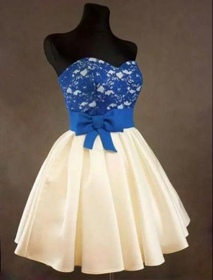 Sweetheart Royal Blue Lace Cheap Homecoming Dress with bowknot Short Cute Evening Dresses_1