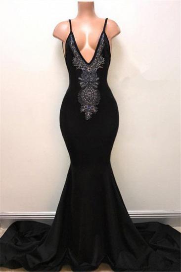 Träger mit V-Ausschnitt, sexy schwarzes Abendkleid | Meerjungfrau Perlen Sexy Abendkleid_1