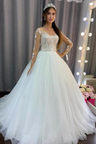 Gorgeous Long Sleeves Floral A-line Tulle Wedding Dress_1