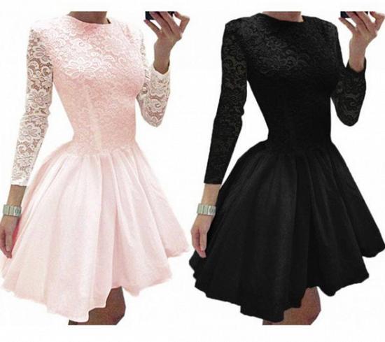 Short  Lace Homecoming Dress Long Sleeves Hoco Dresses_2