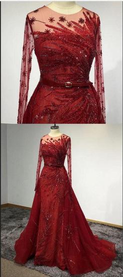 Atemberaubendes rotes Meerjungfrauen-Abendkleid mit langen Ärmeln und abnehmbarer Schleppe_5