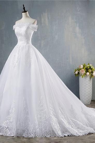 TsClothzone Wunderschönes schulterfreies weißes Tüll-Hochzeitskleid mit Spitzenapplikationen Brautkleider im Angebot_4