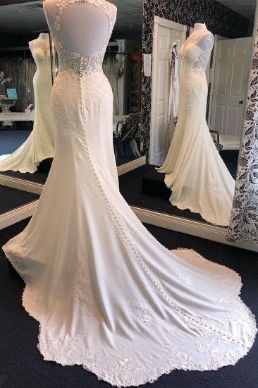 Exquisite Jewel Sleeveless Wedding Dress | Sheath Tulle Lace Open Back Bridal Gown