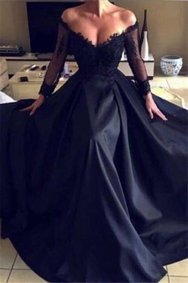 Schulterfreies, sexy schwarzes Spitzen-Abendkleid | Langärmlige, transparente, billige Abendkleider 2022_1
