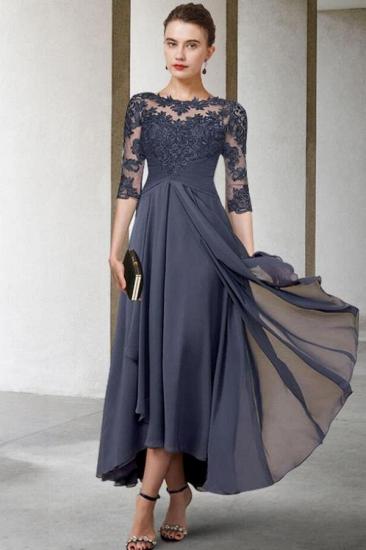 A-Line Mother of the Bride Dress Plus Size Tea Length Chiffon Lace Half Sleeve