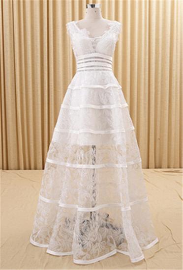 Lovely Sheer Lace V-neck White Evening Dresses Lace-Up Charming 2022 Prom Gowns_1