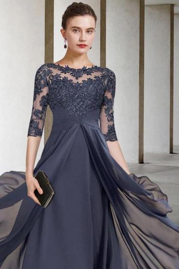 A-Line Mother of the Bride Dress Plus Size Tea Length Chiffon Lace Half Sleeve_3