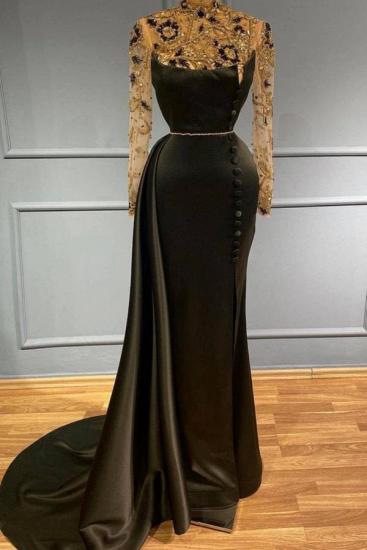Black long evening dress with sleeves | Prom dresses with glitter_1