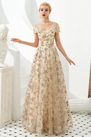 Herbert | Elegant Gold Cold shoulder Prom Dress with Delicate Multi-color Lace Appliques_7