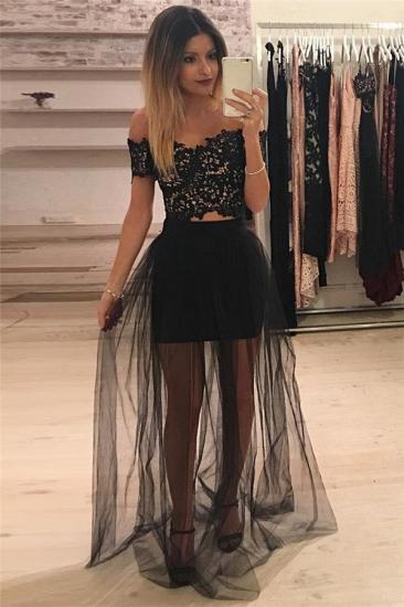 Off The Shoulder Two Piece Lace Formal Dress Cheap 2022 Sheer Tulle Cheap Ball Dress