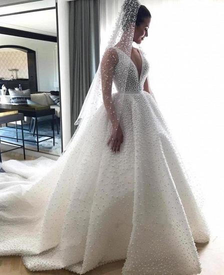 V-Ausschnitt, ärmelloses, mit Perlen verziertes königliches Prinzessinnen-Hochzeitskleid online | Luxus-Ballkleidkleider für Hochzeiten_3