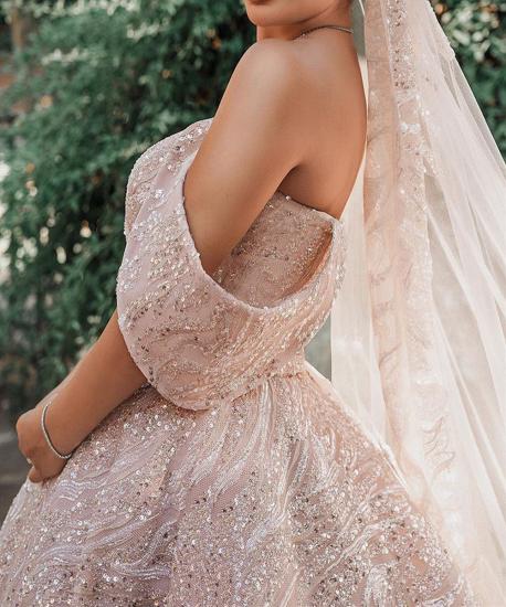 Luxurious Off-the-Shoulder Sequins Ball Gowns for Women A-line Satin Wedding Gowns_3