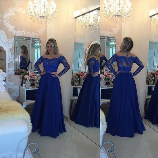 A-Line Long Sleeve Royal Blue 2022 Prom Dress New Arrival Beading Party Dresses_4