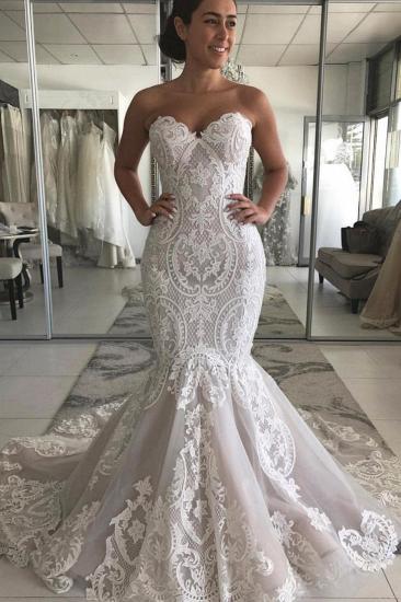 Stunning Sweetheart Ivory Mermaid Lace Wedding Dress Online_1