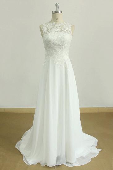 Glamorous Jewel Ärmelloses Brautkleid mit Applikationen | Spitze-weiße Chiffon-Brautkleider_2