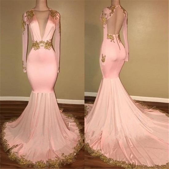 Sexy Deep V-neck Gold Beads Appliques Prom Dress 2022 Mermaid Long Sleeve Backless Evening Gown_1