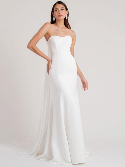Strapless White Satin Mermaid Backless Wedding Dresses Long_1