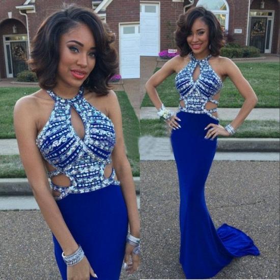 Sexy Sheath Prom Dresses 2022 | Royal Blue Crystal Sleeeveless Evening Gowns_3
