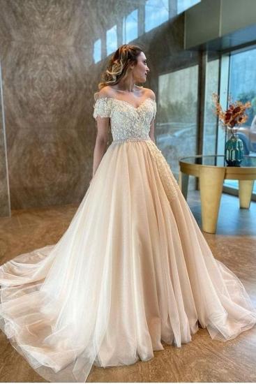 Off-the-Shoulder  Sweetheart Tulle Aline Princess  Wedding Dress_1