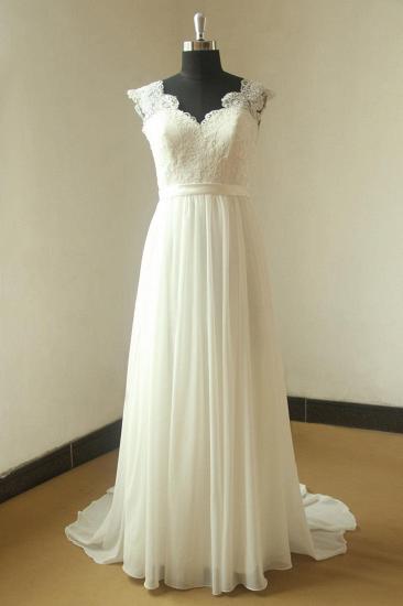 Glamouröses Brautkleid mit weißen Trägern und Applikationen | Ärmellose Chiffon-Brautkleider mit V-Ausschnitt