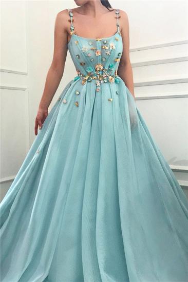 Sexy Spaghetti Straps Sleeveless Long Prom Dress | A Line Beading Flowers Prom Dress