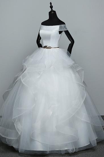 TsClothzone Elegantes, schulterfreies Organza-Hochzeitskleid, ärmellose Rüschen, Brautkleider mit Perlenschärpe_5