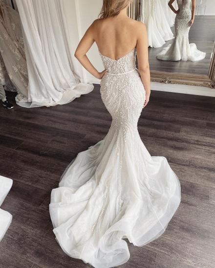 Unique Sweetheart Mermaid Lace Wedding Dresses with Long Overskirt_3