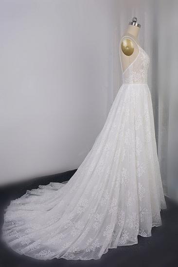 TsClothzone Sexy Spaghetti Straps V-neck Lace Tulle Wedding Dress Sleeveless Appliques Backless Bridal Gowns Online_4