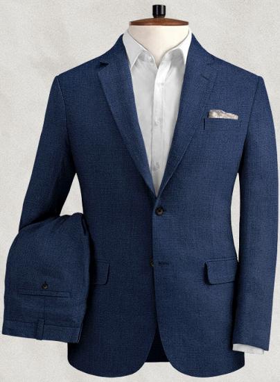 Blue cotton linen notched lapel suit_1