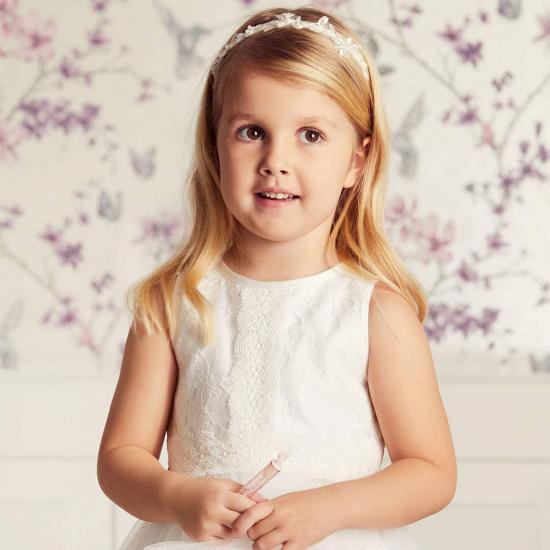 Cute Puffy Tulle Long Flower Girl Dresses | White Lace Little Girls Pageant Dresses with Belt_4